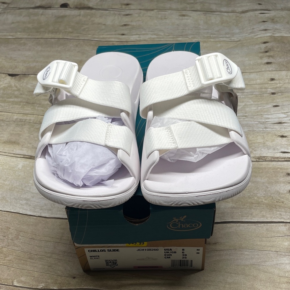 Chaco Womens White Slide Sandals